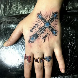 Cross - Hands & Fingers Tattoo - Black Hat Tattoo Dublin - The Black Hat Tattoo