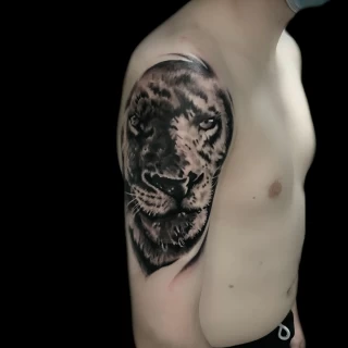 Tiger Tattoo - Dublin - shoulder on man - The Black Hat Tattoo