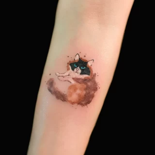 Cat and clouds colored - Cat Tattoo - Black Hat Tattoo Dublin - The Black Hat Tattoo