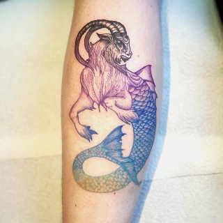 Star Sign Tattoo- Dublin - Capricorn on Calf - Color - The Black Hat Tattoo