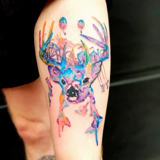 Deer Tattoo - Black Hat Tattoo Dublin - Watercolor - The Black Hat Tattoo