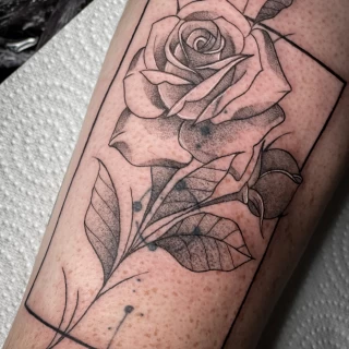 Rose in rectangle - Rose Tattoo - Black Hat Tattoo Dublin - The Black Hat Tattoo