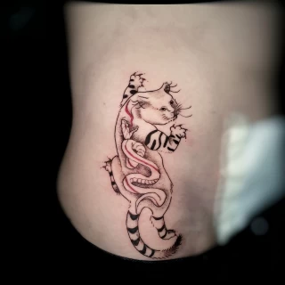 Climbing cat tattoo - Cat Tattoo - Black Hat Tattoo Dublin - The Black Hat Tattoo