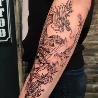 Dragon - Tattoo Fine Line and Line Work - Black Hat Tattoo Dublin - The Black Hat Tattoo