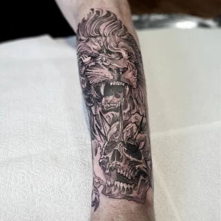 Star Sign Tattoo- Dublin - Leo on forearm - The Black Hat Tattoo