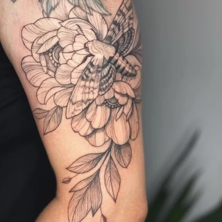 Peony Tattoo - Botanical & Nature - Black Hat Tattoo Dublin - The Black Hat Tattoo