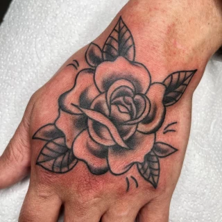 Rose tattoo on hand black and gray - Rose Tattoo - Black Hat Tattoo Dublin - The Black Hat Tattoo