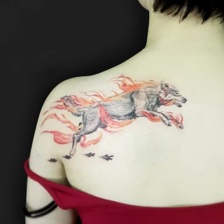 Wolf and watercolor - Wolf Tattoo - Black Hat Tattoo Dublin - The Black Hat Tattoo