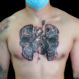 Chest realism skull tattoo - Skull Tattoo - Black Hat Tattoo Dublin - The Black Hat Tattoo