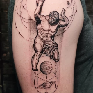 Atlas Tattoo - Tattoo Fine Line and Line Work - Black Hat Tattoo Dublin - The Black Hat Tattoo