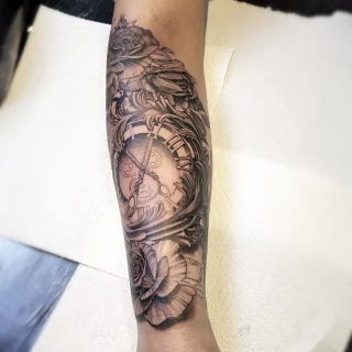 Clock Tattoo - Black & Grey Tattoo - Black Hat Tattoo Dublin - The Black Hat Tattoo