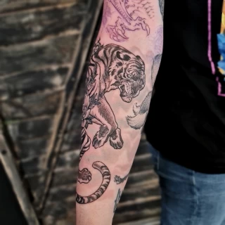 Tiger Tattoo - Dublin - fine lines on arm - The Black Hat Tattoo