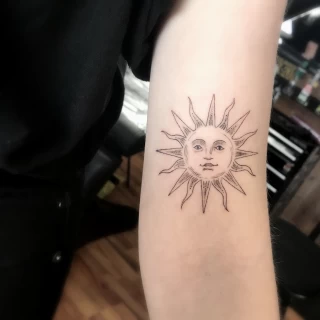 Sun tattoo - Tattoo Fine Line and Line Work - Black Hat Tattoo Dublin - The Black Hat Tattoo