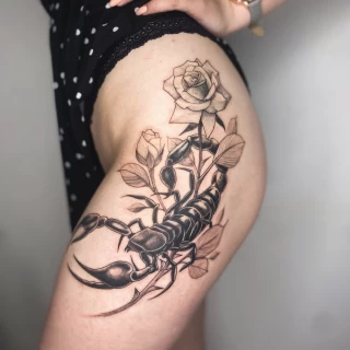 Star Sign Tattoo- Dublin - Scorpio on Tight - Woman - The Black Hat Tattoo